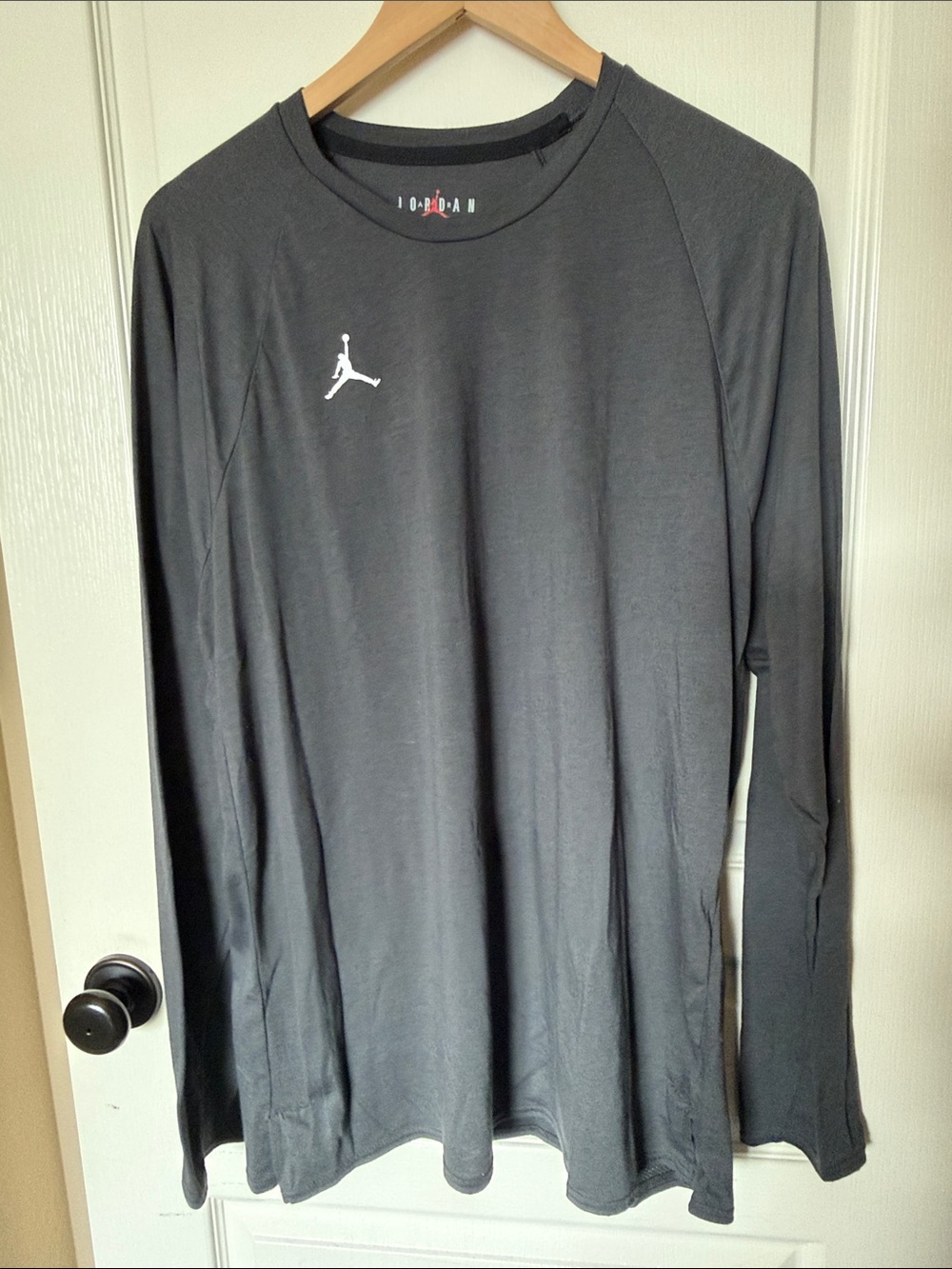 Jordan Gray Long-Sleeve Performance Tee with White Jumpman